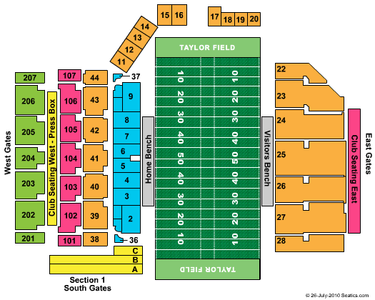 Mosaic Stadium At Taylor Field Seating Map